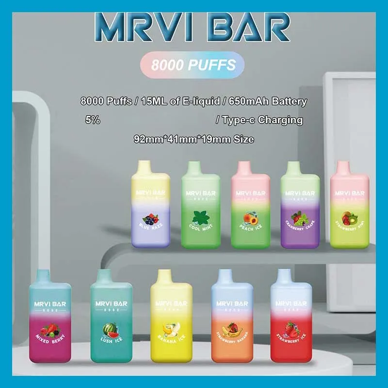 2023 新 Mrvi バー 8000 使い捨て Vape ペン電子タバコデバイス 650mAh バッテリー 15 ミリリットルポッドプレフィルドカートリッジ充電式 randm elfbar