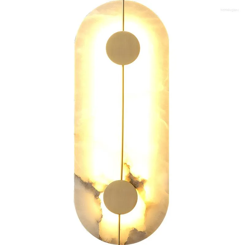 Wall Lamps Postmodern All-copper Light Luxury Marble Bedroom Living Room Background Lamp Simple Modern El Aisle