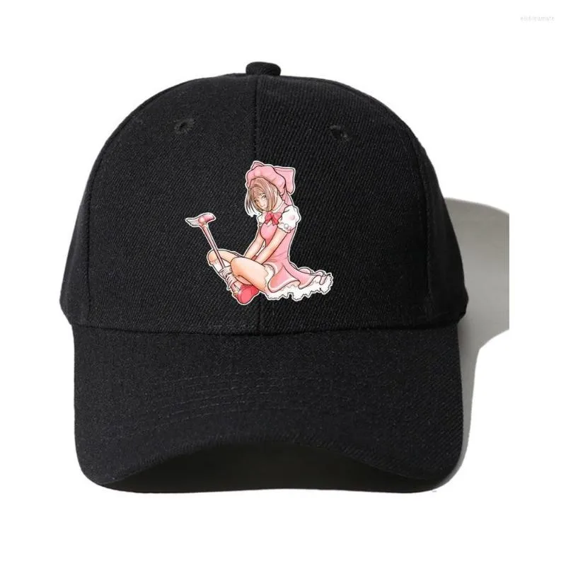 Basker Anime Card Captor Justerbar Peaked Cap Cotton Printing Breattable Wild Black Visors Hat Boy Girl Outdoor Travel Sunshade