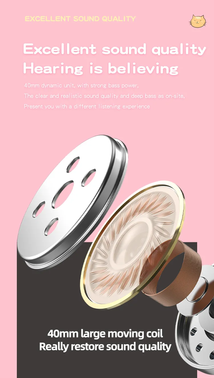 Cuffie auricolari per cellulare, cuffie wireless con luce flash, graziose orecchie di gatto con microfono, LED, cuffie stereo per musica da bambina, casco_voghion.com