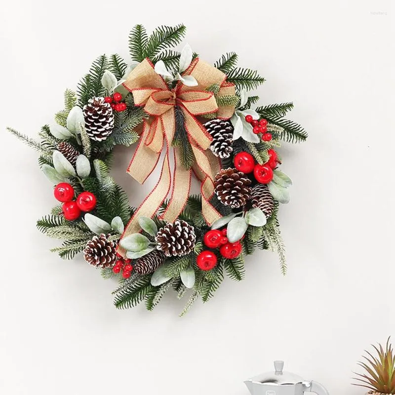 Decorative Flowers Christmas Wreath Artificial Pinecone Red Berry Garland Hanging Ornaments For Front Door Wall DIY Supplies