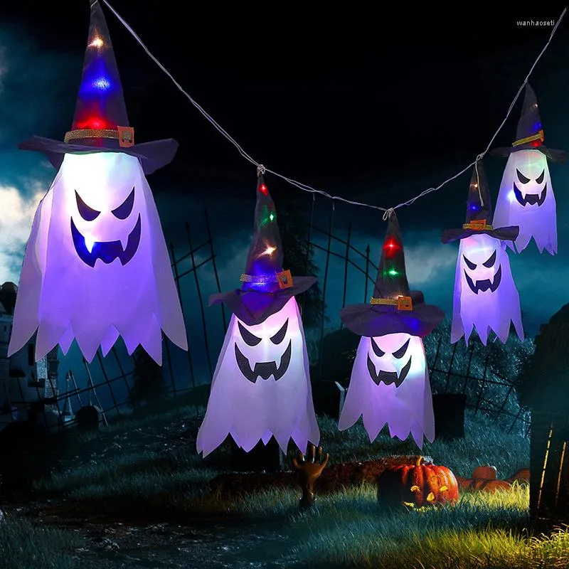 Feestdecoratie Halloween Led Lights Ghost Hat String Outdoor Garden Hanging Ornament Haunted House