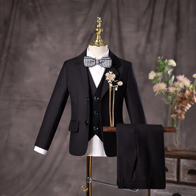 Zestawy odzieży Flower Boys Black Wedding Suit Dzieci Jakce kamizelki 3PC Formalny zestaw urodzin Dzieci