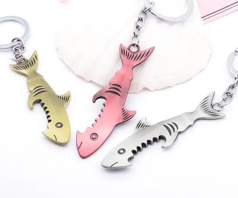 100st Vintage Shark Bottle Opener Keychain for Men Fish Key Ring Male Trinket Souvenirs Gift