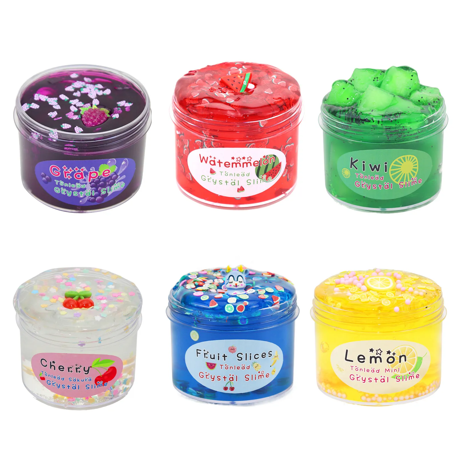 6 couleurs bloquant l'argile transparente cristal boue slime jouet fruit boue couleur décompression relief émotionnel toys 70 ml 1169