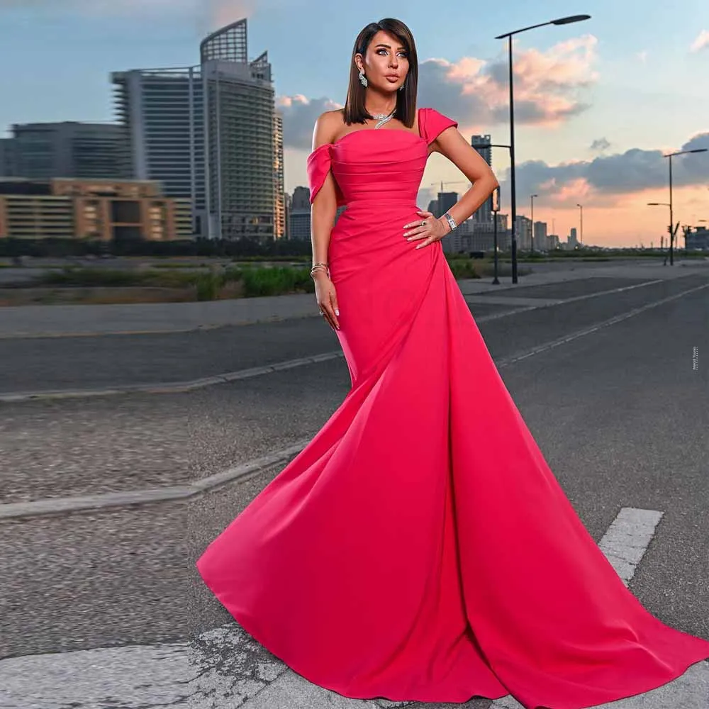 Vestidos de noche formales de satén rosa rosa un hombro con vestidos de celebridades rocados Vestidos de trenes desmontables de noche 326