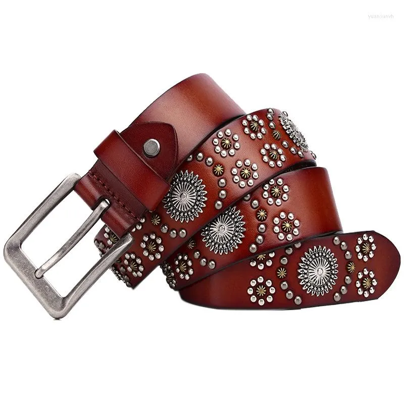 Belts Genuine Leather Pin Buckle Belt Metal Big Rivet Waist Jeans 3.8CM Punk High Quality Men And Woman