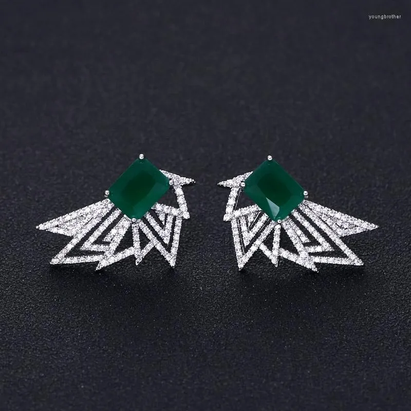 Stud￶rh￤ngen Janekelly Ankomst Big Luxury Green /White Stone Cubic Zircon Spike Party med