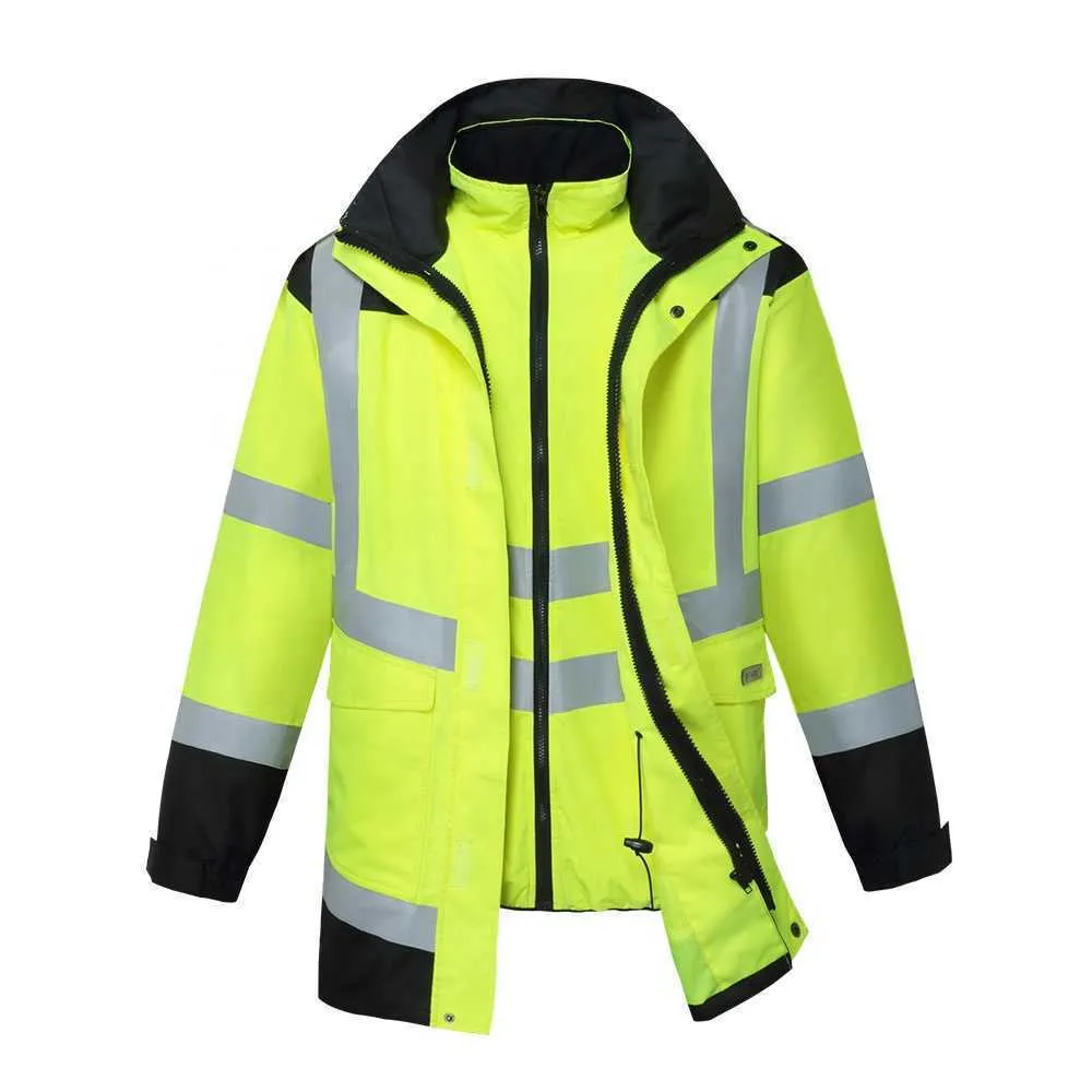 Vente en gros haute visibilité 4-en-1 veste de sécurité imperméable vestes de sécurité de construction pour hommes