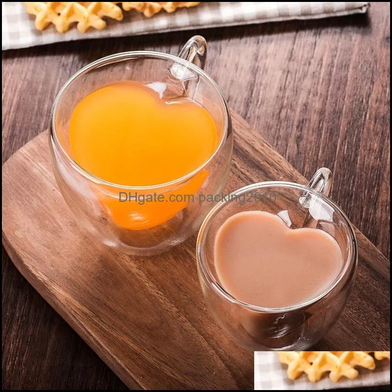 Mugs Coffee Mug Glass New Style Double Walled Heat Resistant Tumbler Espresso Tea Cup Heart Mugs 585 R2 Drop Delivery Home Garden Ki Dhxm2