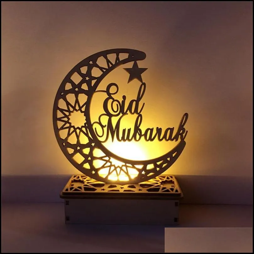 ramadan eid mubarak decorations for home moon led candles light wooden plaque hanging decors islam muslim event party supplies