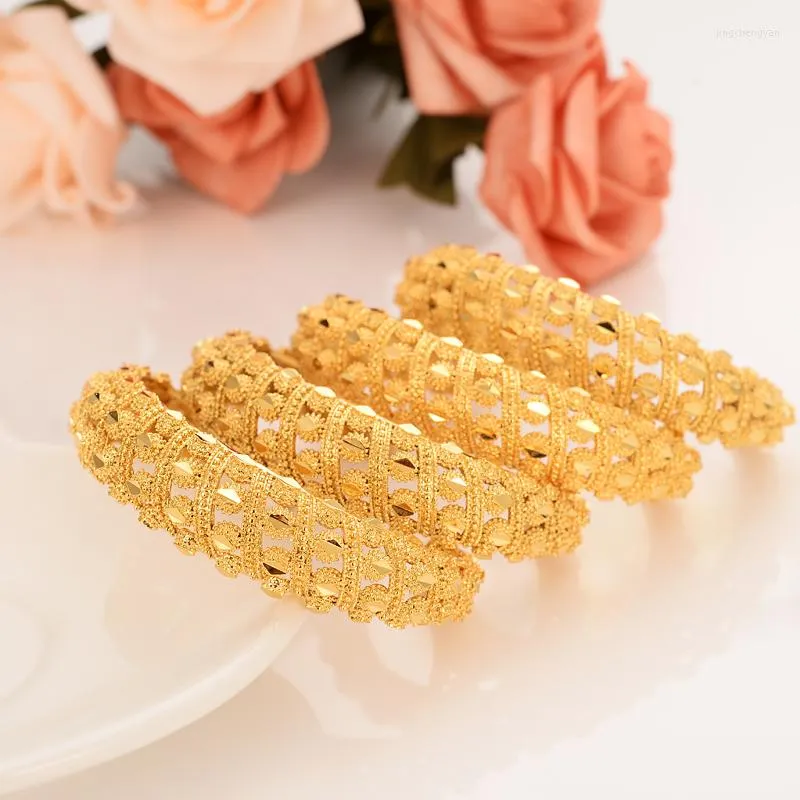 Bangle Yellow 24 K Fine Solid Gold GF Cuff Women Dubai Bride Wedding Ethiopian Bracelet Africa Jewelry Charm Party Gifts