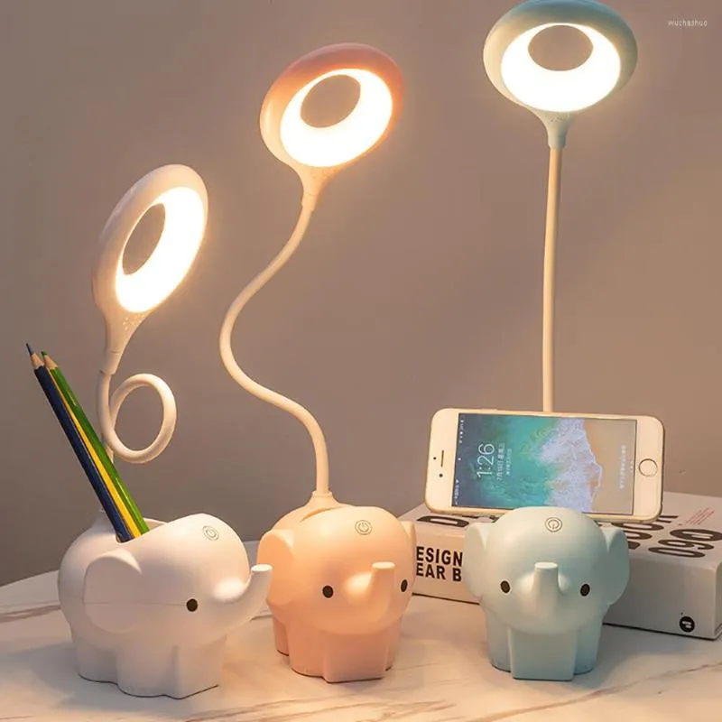 Tischlampen Kreative Elefant Tier Led Schreibtischlampe Lade Plug-in Dual-use-Drei-farbe Temperatur Einstellbare Lernen