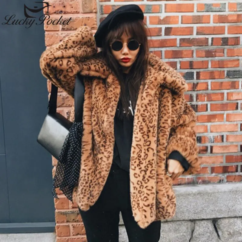 Women's Fur Women Winter Steet Style Fashion Warm Soft Leopard Print Coat Ladies Plus Size Loose Thick Lapel Short Plush ZY34