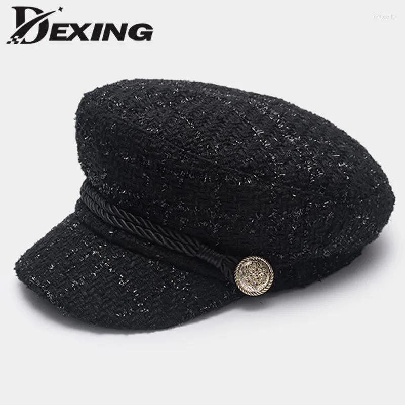 Cappellini da baseball Cappello da donna Moda Filo d'oro Berretto da baseball in tweed da donna Berretto da studente vintage da marinaio freddo militare