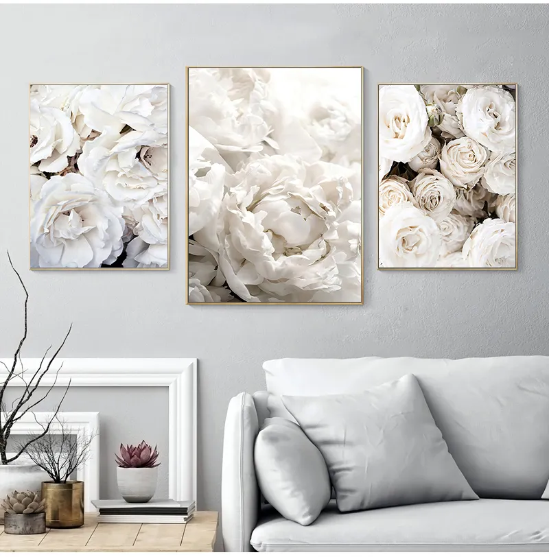 Fashion Posters Peony Rose White Red Flowers Painting Garden Nordic Poster And Prints Wall Pictures For Living Room Decor Art Canvas Painting Bloom No Frame