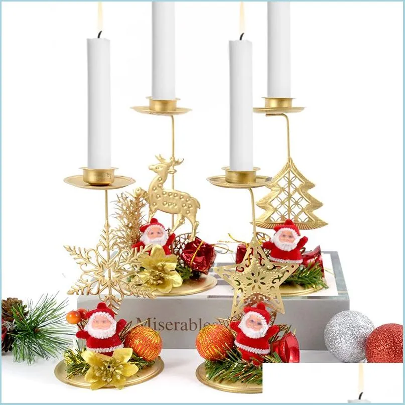 Décorations de Noël Décorations de Noël Navidad Noël Bougeoir Arbre Chandelier Ornement de table pour le dîner de fête de l'année 220914 Dhqok