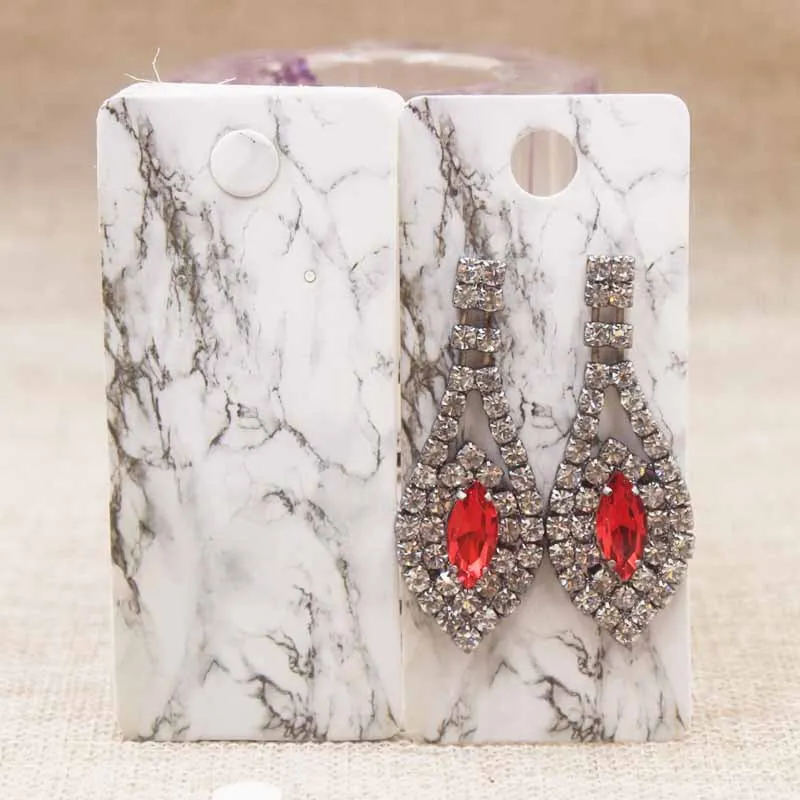 4x9cm smyckekort för förpackningssäljning som säljer örhänge Kraft vit färg marmor tryck papper tagg presentpås förpackning