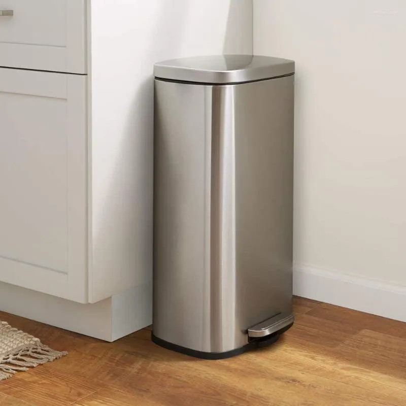 Lagringsflaskor Rektangul￤rt rostfritt st￥l Soft-Close Steg Trash Can 30 Literar / 7,9 gallon Satin Nickel F￤rdig