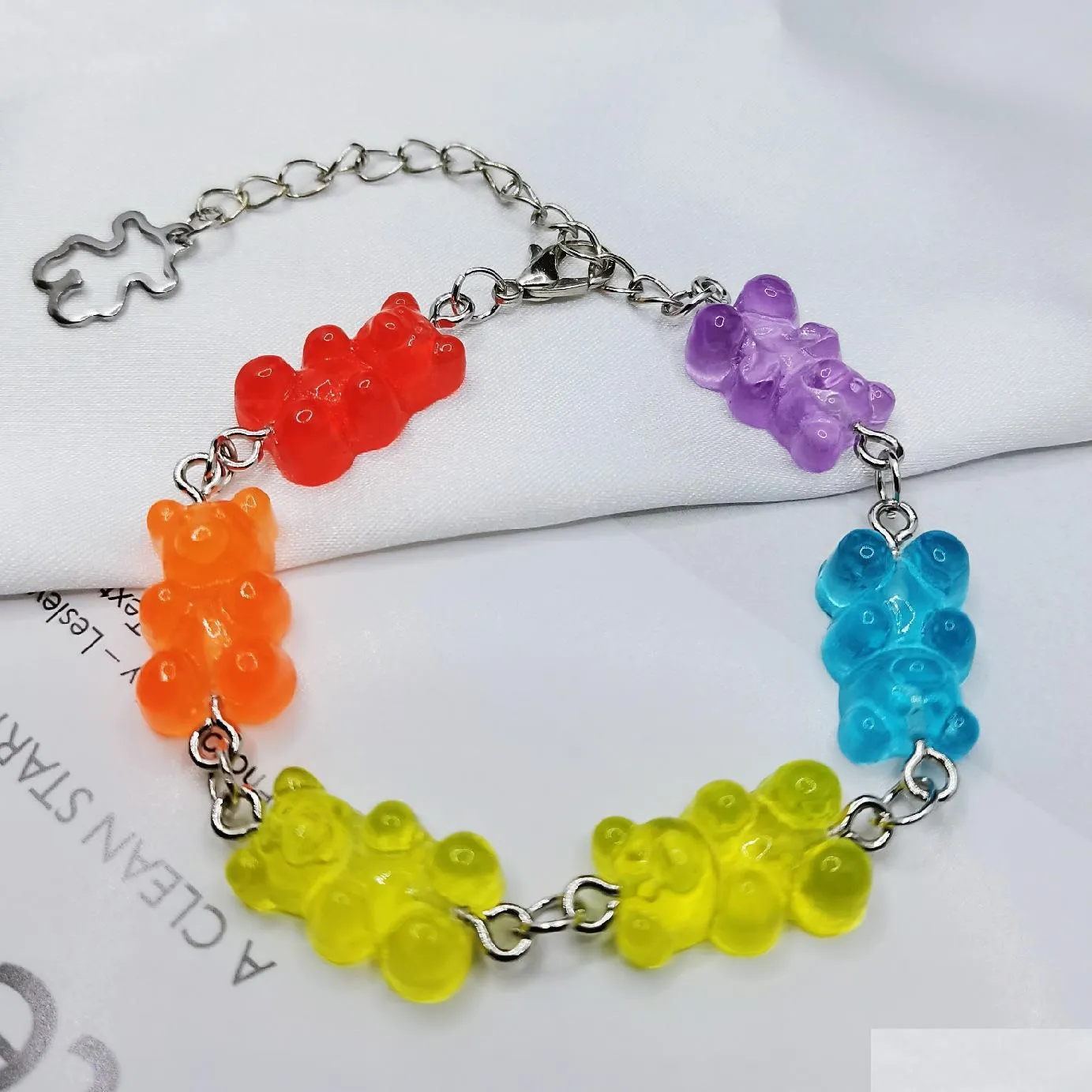 Charm Bracelets Cartoon Rainbow Candy Bear Charm Bracelet Ins Colored Bears Bounce Diy Hip Hop Link Bracelets Drop Delivery Jewelry Dh0Ep