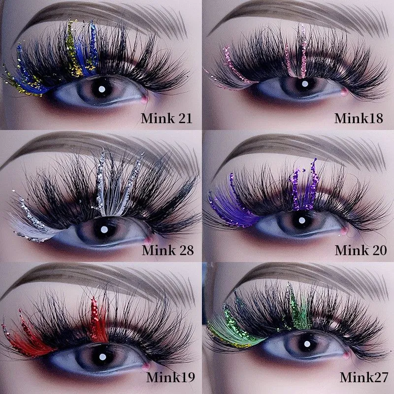 Cils colorés Wispy Fluffy Glitter 3D Mink Lashes Extension Dramatique Réutilisable Épais Long Doux Faux Cils