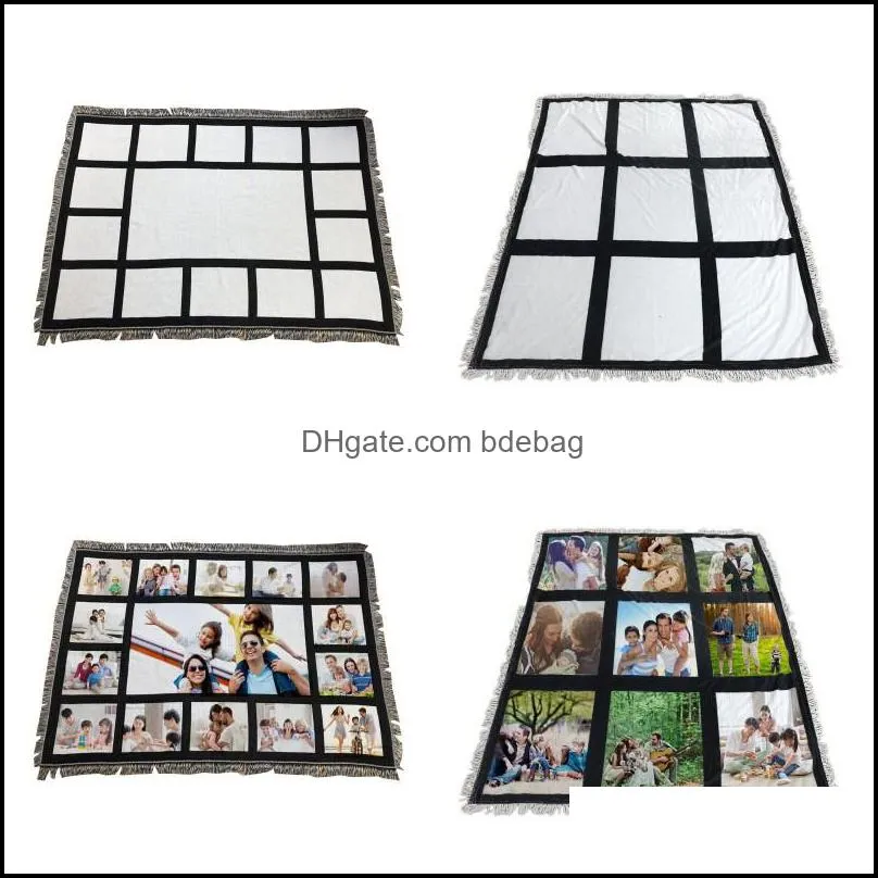 Одеяла 125x150 см. Сублимация Блая одеяло 9 панелей квадратные DIY Printing Rugs 15 панель кисточки диван ковер Veet Checker 47JM G2 DROP D DHH1G