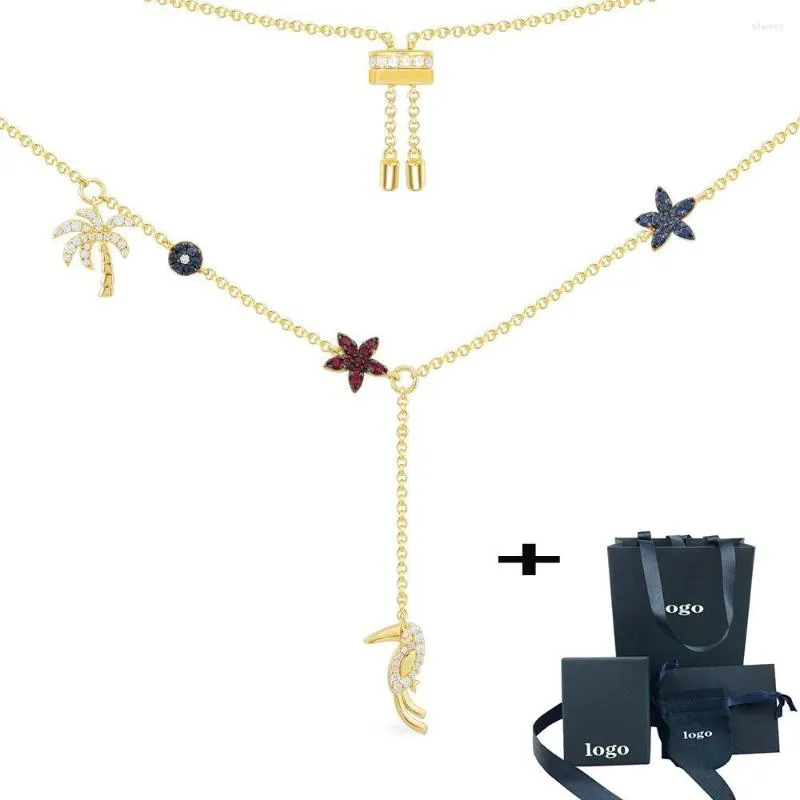 Naszyjniki wiszące 2022 Złoty w stylu tropikalnym kwiaty palmy kobiety regulowany łańcuch swetra biżuterii