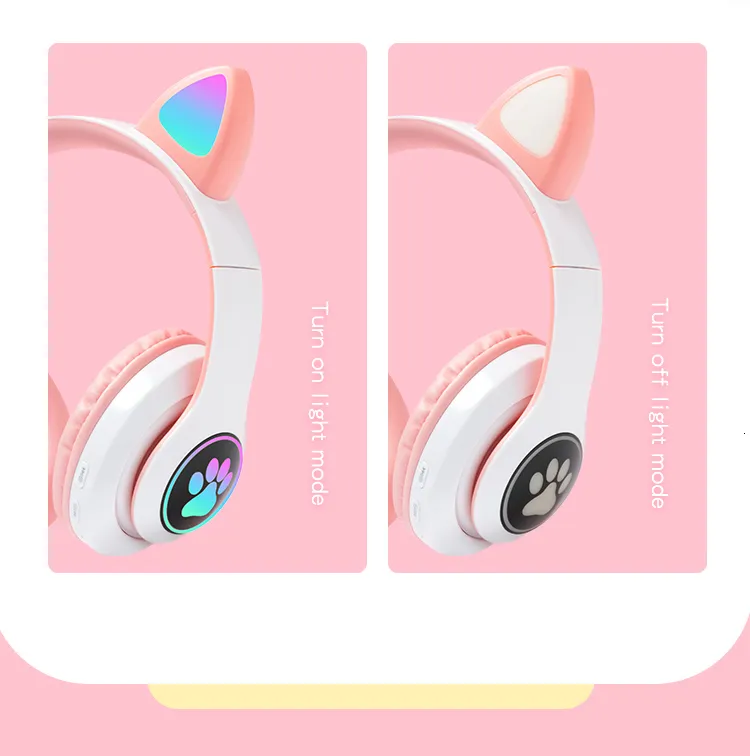 Cuffie auricolari per cellulare, cuffie wireless con luce flash, graziose orecchie di gatto con microfono, LED, cuffie stereo per musica da bambina, casco_voghion.com