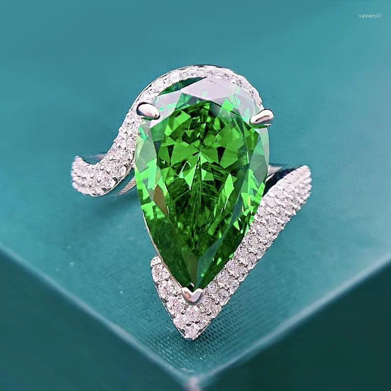 Bagues en grappe en argent sterling 925 coupe poire 10 16 mm tsavorite créée bague d'anniversaire en pierre précieuse Moissanite pour les femmes partie bijoux fins