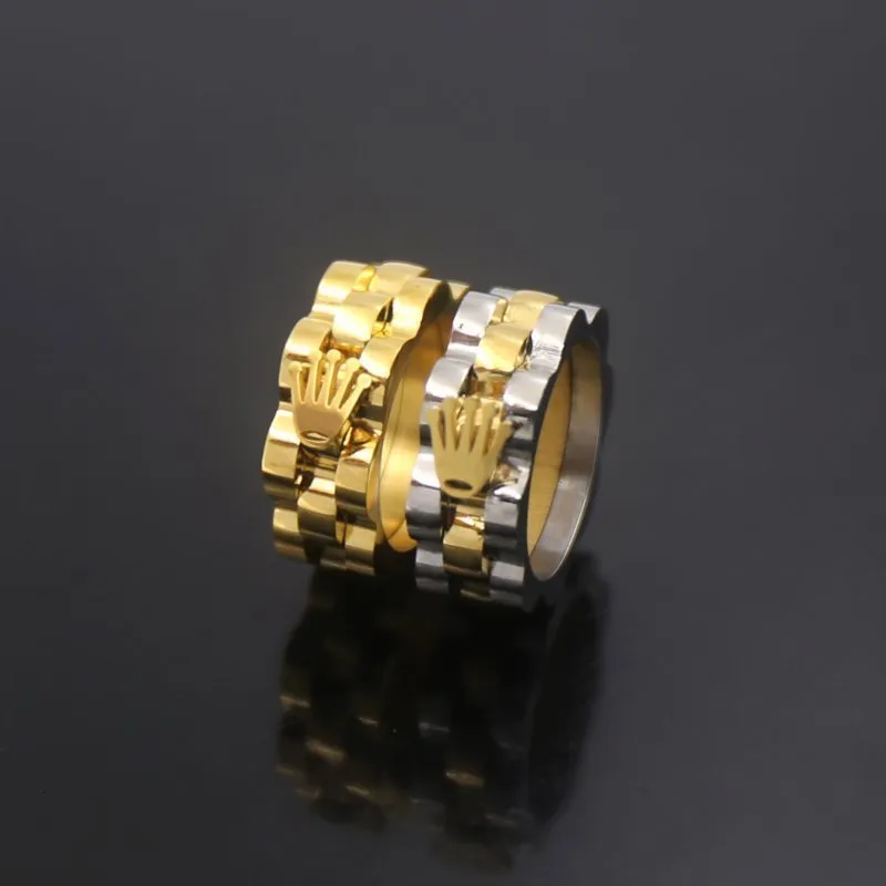 Band Rings Style Steel Gold Color Crown Chain Ring Hip Hop Speedometer Stainless Man Rock Rap Party Jewellery 2024 no box