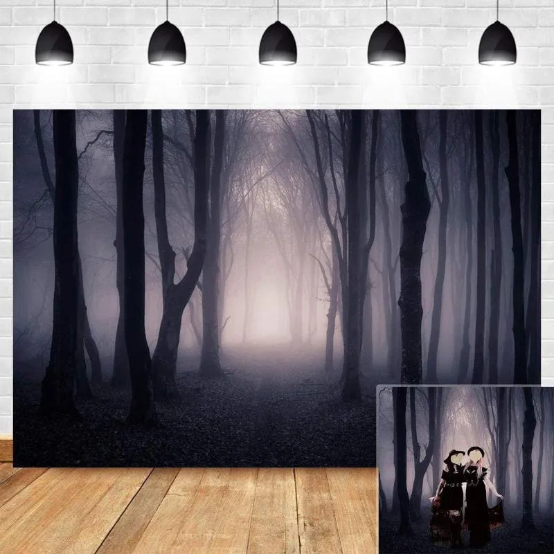 Вечеринка на украшение Хэллоуин Туман Форест Призрак с привидениями с привидениями форография Фон -вампир Страшные ночи декор баннер