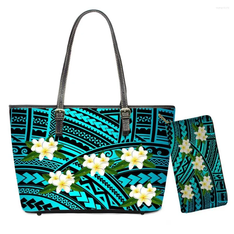 Sacs de soirée Designer PU Cuir Sac à main Portefeuille Set Polynésien Tribal Floral Imprimé Épaule pour femmes Sacs à main et sacs à main