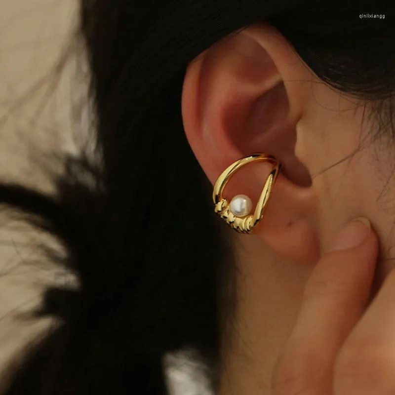 Pendientes traseros con perlas para mujer, aretes de doble capa, sin perforación, sin agujeros, joyería Punk fresca para chicas adolescentes