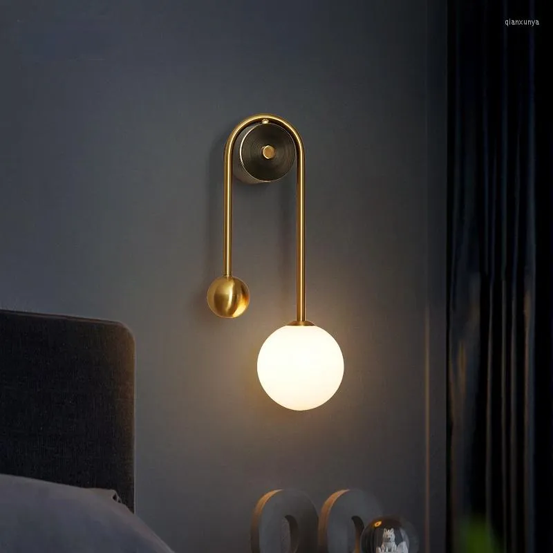 Lampada da parete moderna a led con sfera in vetro applique oro bianco paralume soggiorno cucina corridoio apparecchio di illuminazione luci decorative nordiche