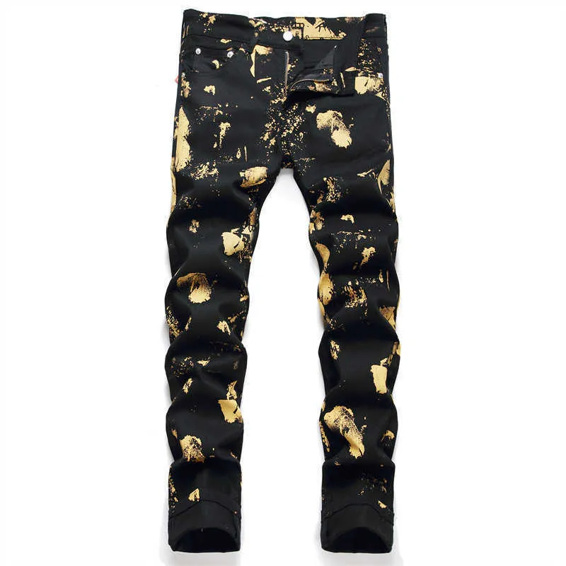 Heren jeans mannen digitale print denim jeans mode patroon geschilderde stretch broek slanke mager taps toelopende broeken t221102