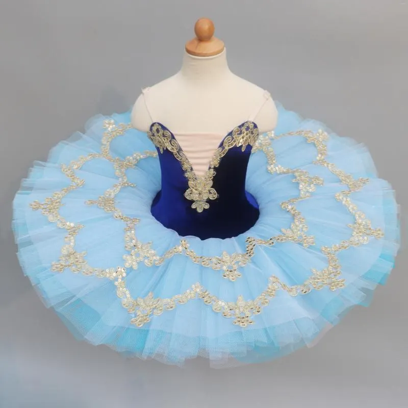 ステージウェアブルーチルドレンズバレエスカートパフォーマンス衣料ふわふわ糸Tutu Swan Lake Cos