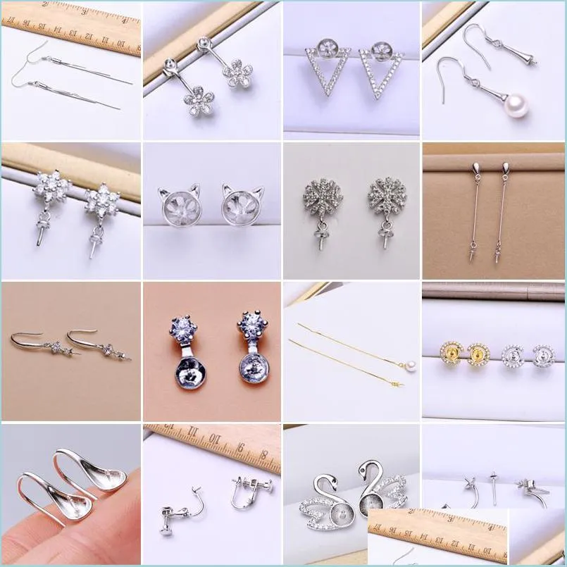 Réglages de bijoux Perle Boucles d'oreilles Réglage Zircon Solide 925 Sier Boucles d'oreilles Stud Montage Blanc Mode Bijoux Diy Mariage Drop Delivery Dhos6