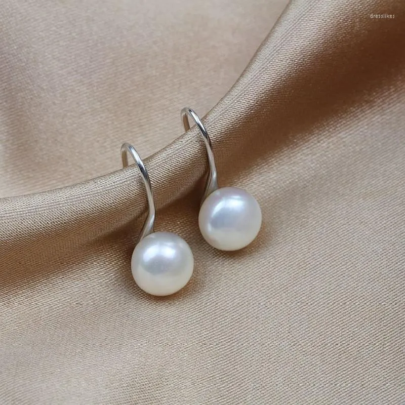 Boucles d'Oreilles Tiges Perle d'Eau Douce Naturelle Cuivre Plaqué Or Blanc Ronde 7.5-8mm Femme