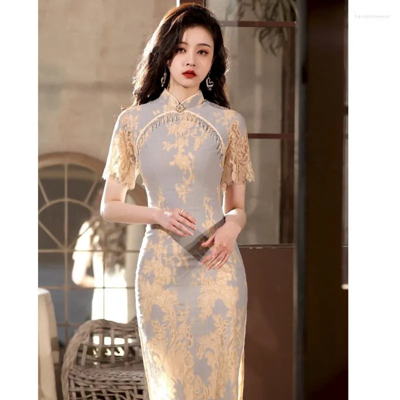 long sleeve dress rose gold Red carpet Cheongsam, Wedding Qipao Cheongsam, high-end Chinese dress main image 1