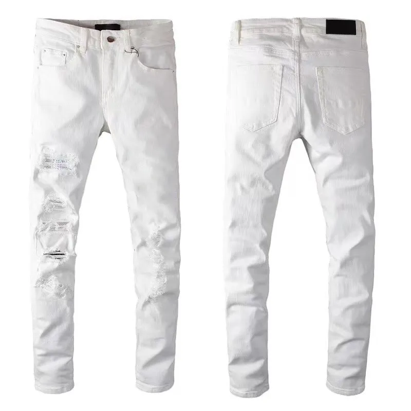 2022 designer boy jeans monterade jean hip-hop mode blixtlås hål tvätt vit jeans byxor retro slitna sömmar design motorcykel ridning cool slim ripped byxa för män 28-40