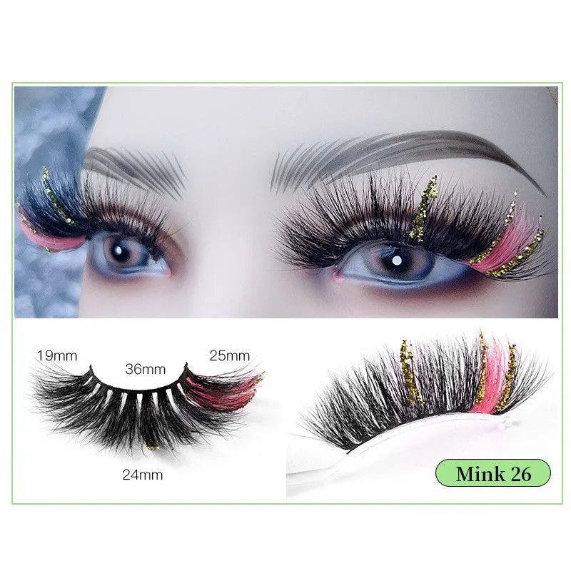 Cils colorés Wispy Fluffy Glitter 3D Mink Lashes Extension Dramatique Réutilisable Épais Long Doux Faux Cils