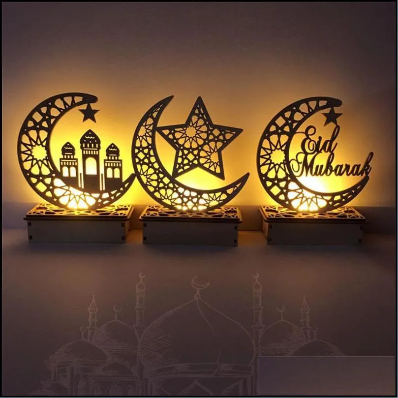 ramadan eid mubarak decorations for home moon led candles light wooden plaque hanging decors islam muslim event party supplies