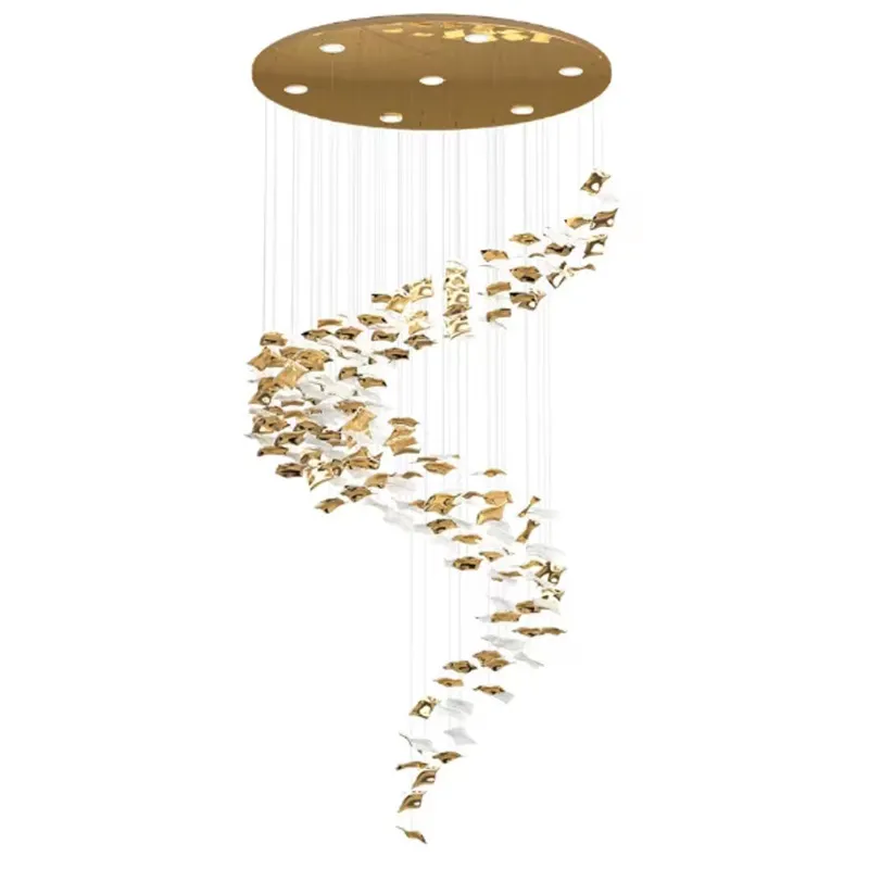 Lampade a sospensione Lampadario in vetro artistico quadrato oro e bianco di lusso Moderno ampio soggiorno Decorazioni per la casa Lampada a sospensione Design creativo Hotel Illuminazione a LED per interni GC002