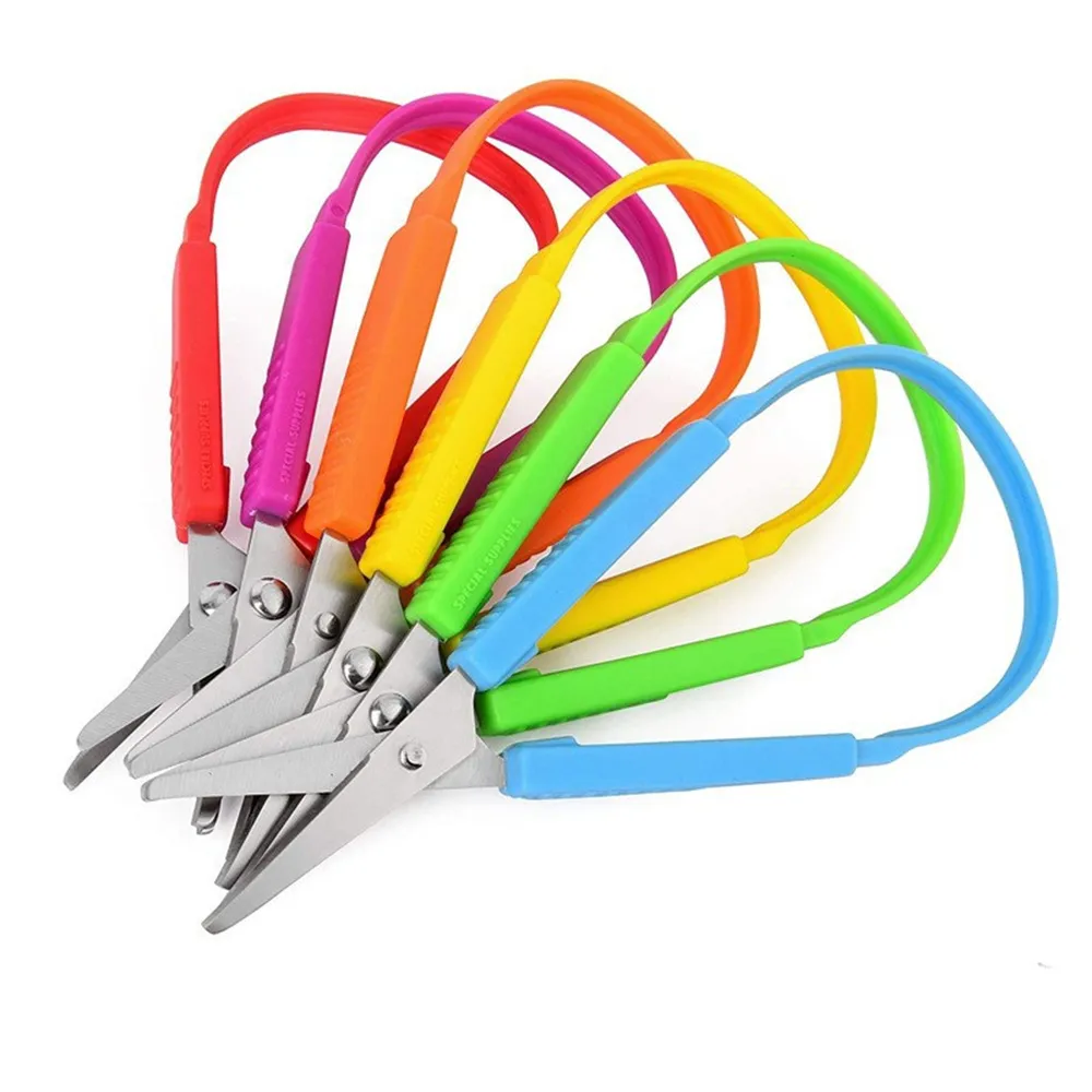 Ciseaux à boucle de couteau utilitaire en gros 5.5 Ciseaux adaptatifs à ouverture automatique Petites poignées à pression faciles à ouvrir pour enfants adultes écoles KD1