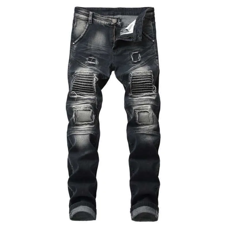 Jeans pour hommes Vibe Style Moto Biker en détresse Vintage hommes Stretch Slim Jeans pantalon Hip Hop Patch rétro crayon Denim pantalon Pantn Homme T221102