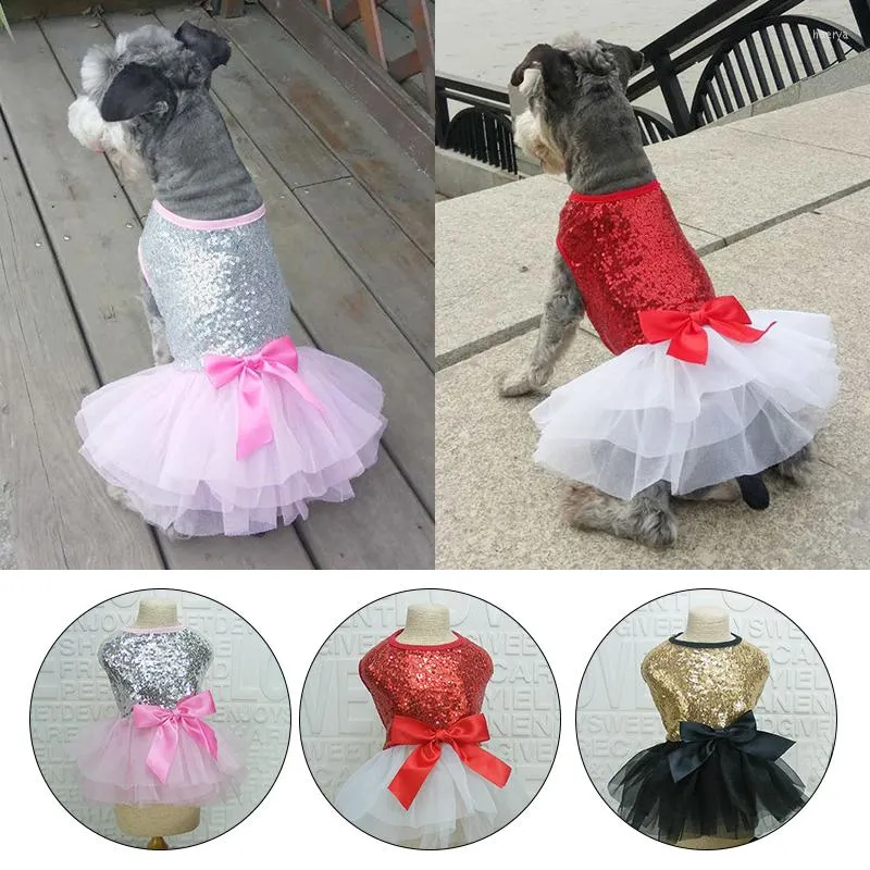 Abbigliamento per cani Moda Principessa Vestiti per animali domestici Vestito con paillettes fresco per cani Chihuahua Teddy Yorkies Abiti con fionda luminosa Gonne di pizzo Forniture per animali domestici