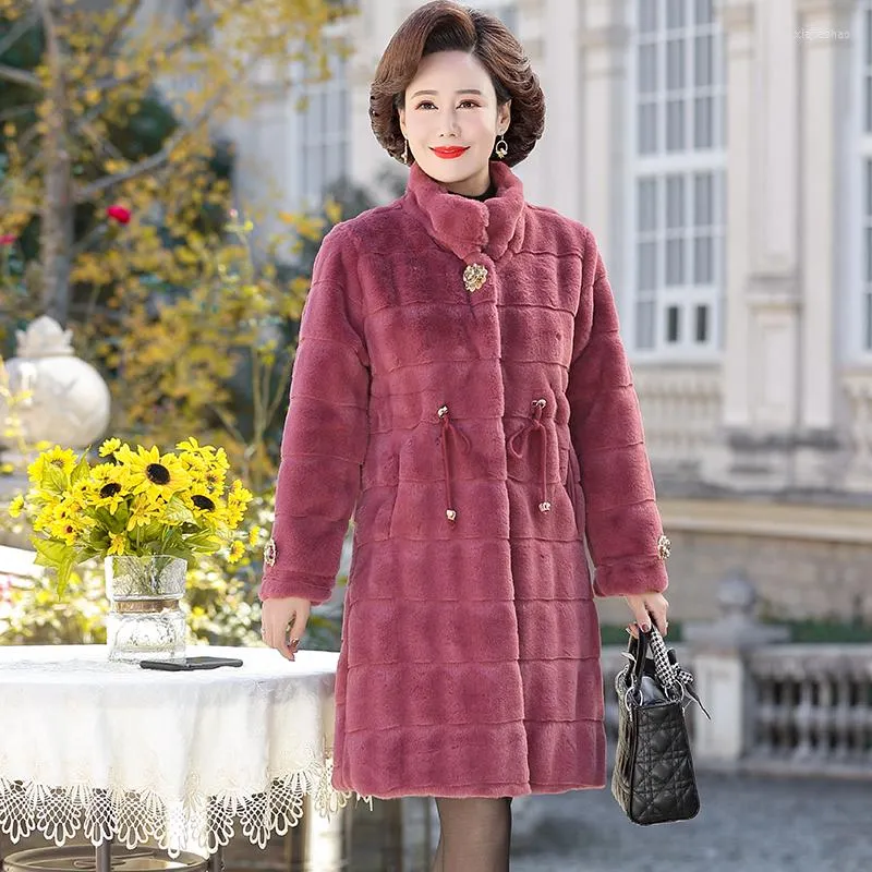 Women's Fur Middle-aged Mother Fall Winter Clothes Jacket Mink Down Long Coat Noble Woolen Overcoat Female Wool Coats