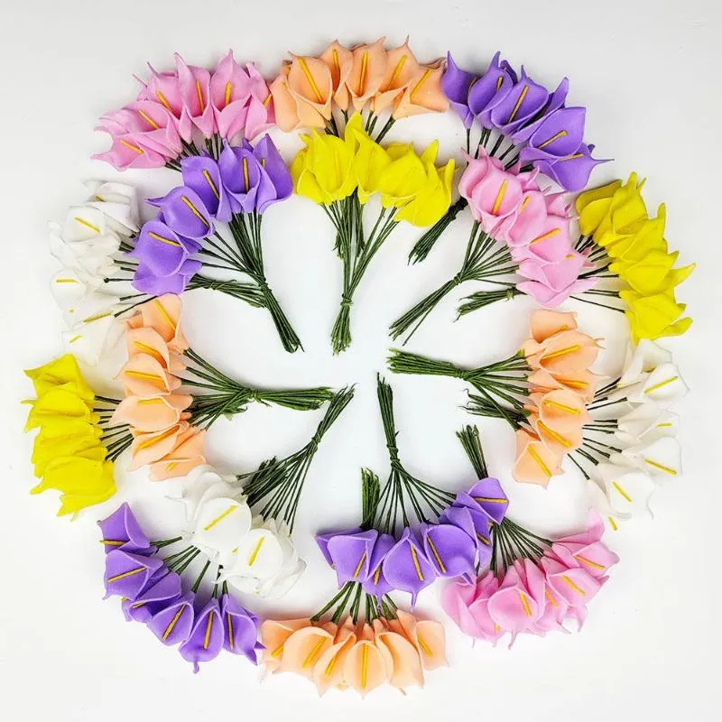 Dekorativa blommor 144 st mini calla lily g￤ng kransmaterial dekoration hemfest br￶llop stamen konstgjord blomma