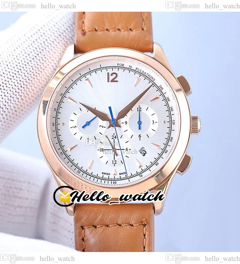 41 mm Master Control 1532520 Quarz-Chronograph Herrenuhr Q1532520 Stoppuhr, weißes Zifferblatt, Roségoldgehäuse, braunes Lederarmband, Datum, neue Uhren HelloWatch