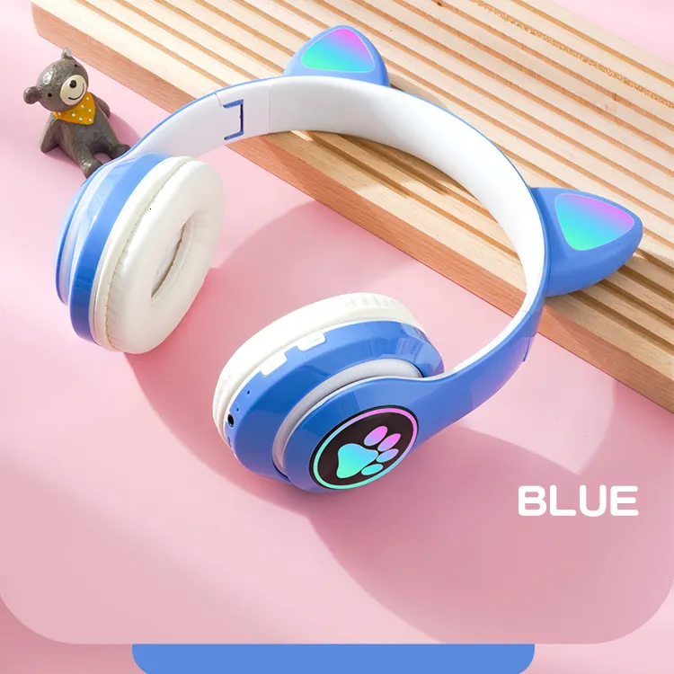 Cuffie auricolari per cellulare, cuffie wireless con luce flash, graziose orecchie di gatto con microfono, LED, cuffie stereo per musica da bambina, casco_voghion.com